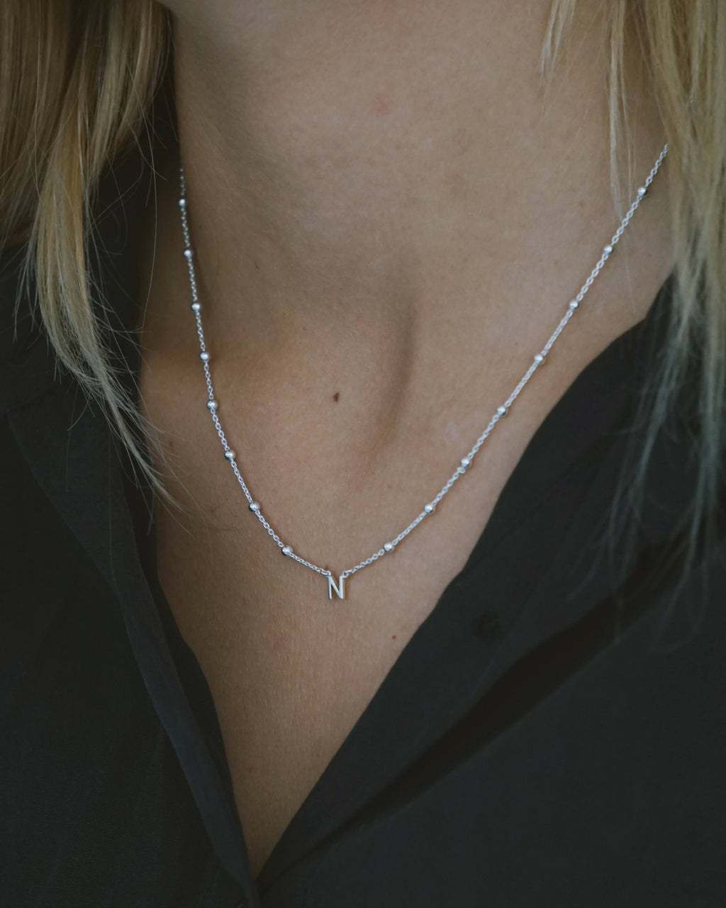 Collier Mini Lettre Boules Argent