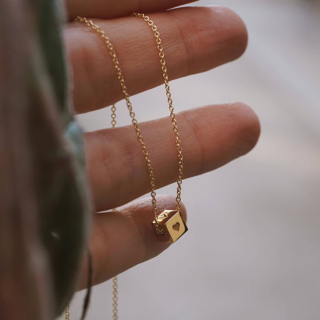 18kt Gold Cube Necklace